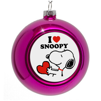 I LOVE SNOOPY, Purple Christmas tree ornament bauble 8cm