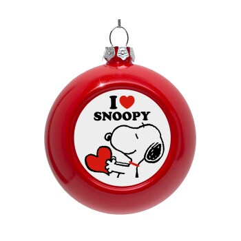 I LOVE SNOOPY, Στολίδι Χριστουγεννιάτικη μπάλα δένδρου Κόκκινη 8cm