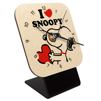 I LOVE SNOOPY, Επιτραπέζιο ρολόι σε φυσικό ξύλο (10cm)