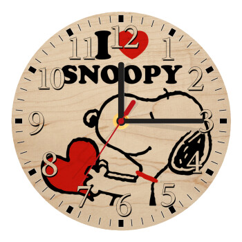 I LOVE SNOOPY, Ρολόι τοίχου ξύλινο plywood (20cm)