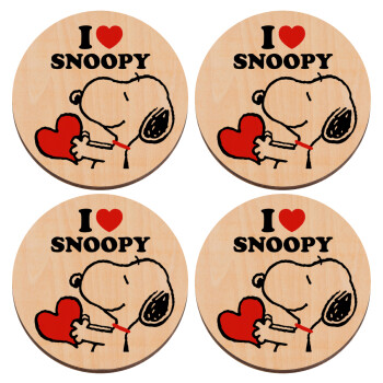 I LOVE SNOOPY, ΣΕΤ x4 Σουβέρ ξύλινα στρογγυλά plywood (9cm)