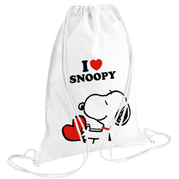 I LOVE SNOOPY, Τσάντα πλάτης πουγκί GYMBAG λευκή (28x40cm)