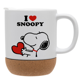 I LOVE SNOOPY, Κούπα, κεραμική με βάση φελού και καπάκι (ΜΑΤ), 330ml (1 τεμάχιο)