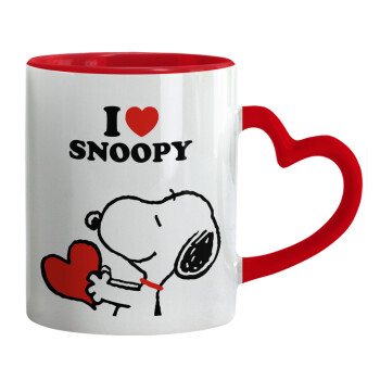 I LOVE SNOOPY, Κούπα καρδιά χερούλι κόκκινη, κεραμική, 330ml