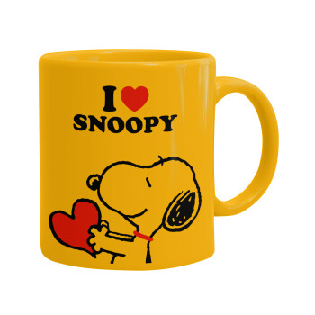 I LOVE SNOOPY, Ceramic coffee mug yellow, 330ml