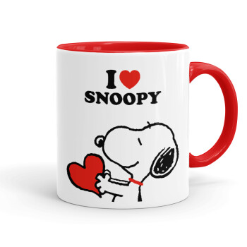 I LOVE SNOOPY, Κούπα χρωματιστή κόκκινη, κεραμική, 330ml