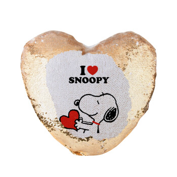 I LOVE SNOOPY, Μαξιλάρι καναπέ καρδιά Μαγικό Χρυσό με πούλιες 40x40cm περιέχεται το  γέμισμα