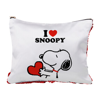 I LOVE SNOOPY, Τσαντάκι νεσεσέρ με πούλιες (Sequin) Κόκκινο