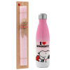 Easter Set, Metallic pink/white (Stainless steel) thermos, double-walled, 500ml & aromatic flat Easter candle (30cm) (PINK)