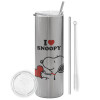 Tumbler stainless steel Silver 600ml, with metal straw & cleaning brush