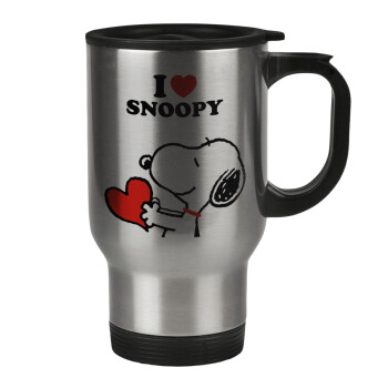 I LOVE SNOOPY, Stainless steel travel mug with lid, double wall 450ml