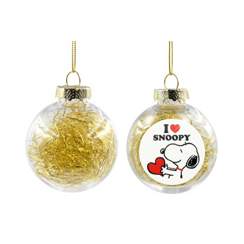 I LOVE SNOOPY, Transparent Christmas tree ball ornament with gold filling 8cm