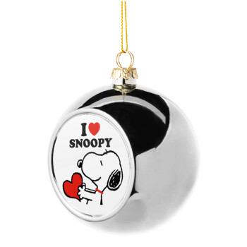 I LOVE SNOOPY, Silver 8cm Christmas tree ball ornament