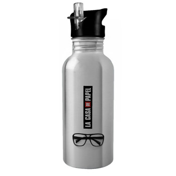 la professor, γυαλιά, Water bottle Silver with straw, stainless steel 600ml