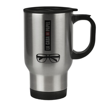 la professor, γυαλιά, Stainless steel travel mug with lid, double wall 450ml