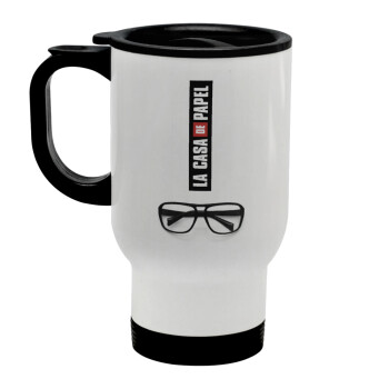 la professor, γυαλιά, Stainless steel travel mug with lid, double wall white 450ml