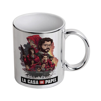 La casa de papel drawing cover, Κούπα κεραμική, ασημένια καθρέπτης, 330ml