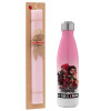 Easter Set, Metallic pink/white (Stainless steel) thermos, double-walled, 500ml & aromatic flat Easter candle (30cm) (PINK)