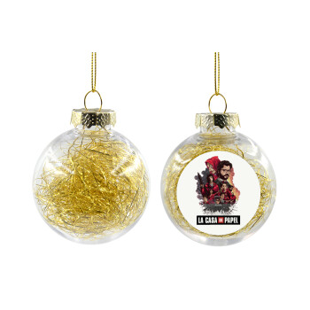 La casa de papel drawing cover, Transparent Christmas tree ball ornament with gold filling 8cm