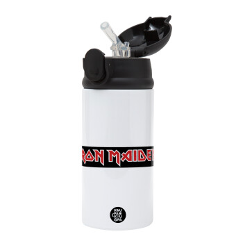 Iron maiden, Children's hot water bottle, stainless steel, with safety straw, Black (360ml) BPA-FREE