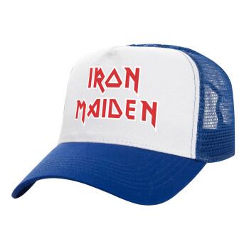 Iron maiden, Adult Structured Trucker Hat, with Mesh, WHITE/BLUE (100% COTTON, ADULT, UNISEX, ONE SIZE)