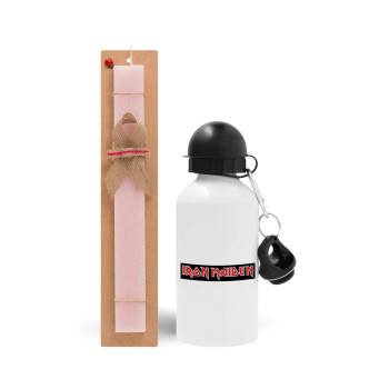 Iron maiden, Easter Set, metallic aluminum bottle (500ml) & aromatic flat Easter candle (30cm) (PINK)