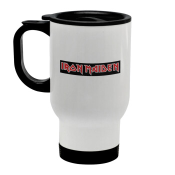 Iron maiden, Stainless steel travel mug with lid, double wall white 450ml