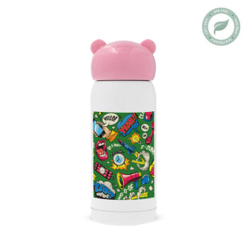 Pop art colorful seamless, Pink stainless steel thermal flask, 320ml