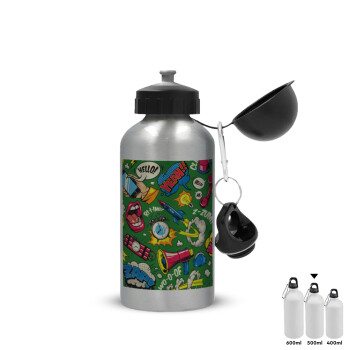 Pop art colorful seamless, Metallic water jug, Silver, aluminum 500ml