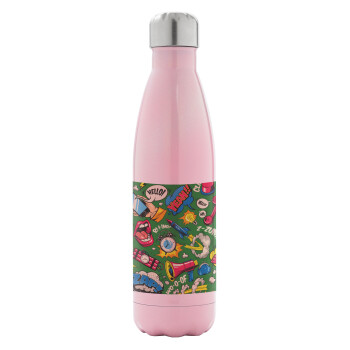 Pop art colorful seamless, Metal mug thermos Pink Iridiscent (Stainless steel), double wall, 500ml