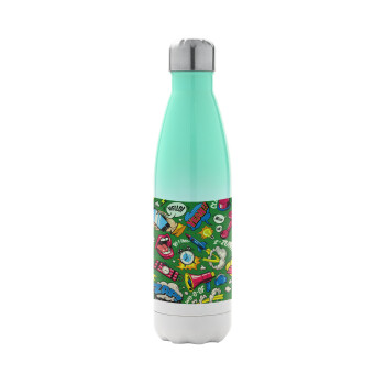 Pop art colorful seamless, Metal mug thermos Green/White (Stainless steel), double wall, 500ml