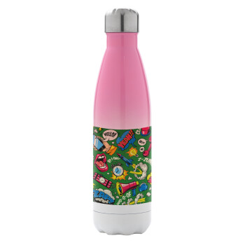 Pop art colorful seamless, Metal mug thermos Pink/White (Stainless steel), double wall, 500ml