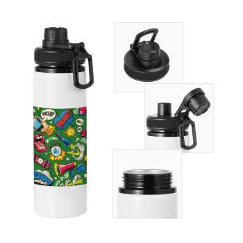 Pop art colorful seamless, Metal water bottle with safety cap, aluminum 850ml