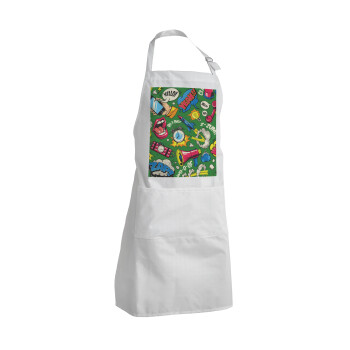 Pop art colorful seamless, Adult Chef Apron (with sliders and 2 pockets)