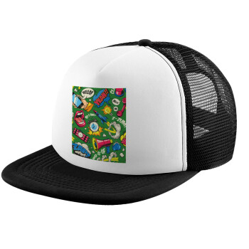 Pop art colorful seamless, Καπέλο παιδικό Soft Trucker με Δίχτυ ΜΑΥΡΟ/ΛΕΥΚΟ (POLYESTER, ΠΑΙΔΙΚΟ, ONE SIZE)