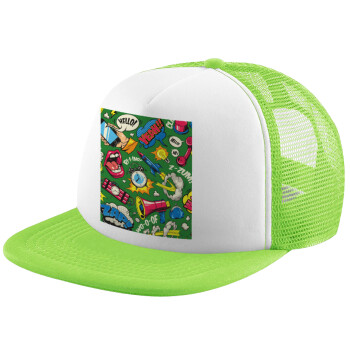 Pop art colorful seamless, Καπέλο παιδικό Soft Trucker με Δίχτυ ΠΡΑΣΙΝΟ/ΛΕΥΚΟ (POLYESTER, ΠΑΙΔΙΚΟ, ONE SIZE)