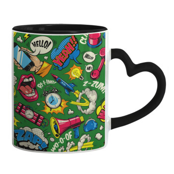 Pop art colorful seamless, Mug heart black handle, ceramic, 330ml