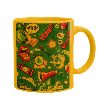 Pop art colorful seamless, Ceramic coffee mug yellow, 330ml