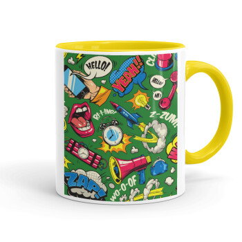 Pop art colorful seamless, Mug colored yellow, ceramic, 330ml
