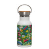 Metallic thermos (Stainless steel) White with wooden lid (bamboo), double-walled, 350ml