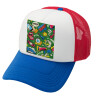 Adult Soft Trucker Hat with Red/Blue/White Mesh (POLYESTER, ADULT, UNISEX, ONE SIZE)