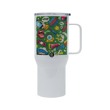 Pop art colorful seamless, Tumbler με καπάκι, διπλού τοιχώματος (θερμό) 750L