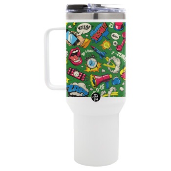 Pop art colorful seamless, Mega Tumbler με καπάκι, διπλού τοιχώματος (θερμό) 1,2L