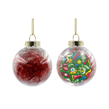 Pop art colorful seamless, Χριστουγεννιάτικη μπάλα δένδρου διάφανη με κόκκινο γέμισμα 8cm