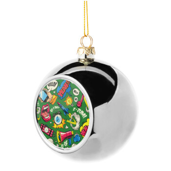 Pop art colorful seamless, Silver 8cm Christmas tree ball ornament