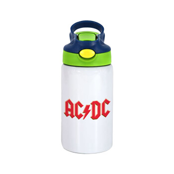 AC/DC, Children's hot water bottle, stainless steel, with safety straw, green, blue (350ml)
