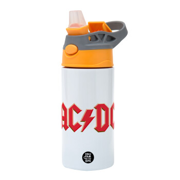 AC/DC, Children's hot water bottle, stainless steel, with safety straw, Orange/Grey (360ml) BPA-FREE