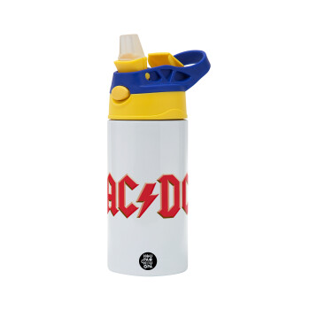 AC/DC, Children's hot water bottle, stainless steel, with safety straw, green, blue (360ml) BPA FREE