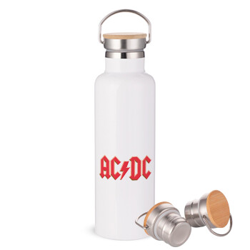 AC/DC, Stainless steel White with wooden lid (bamboo), double wall, 750ml