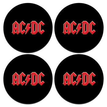 AC/DC, ΣΕΤ 4 Σουβέρ ξύλινα στρογγυλά (9cm)